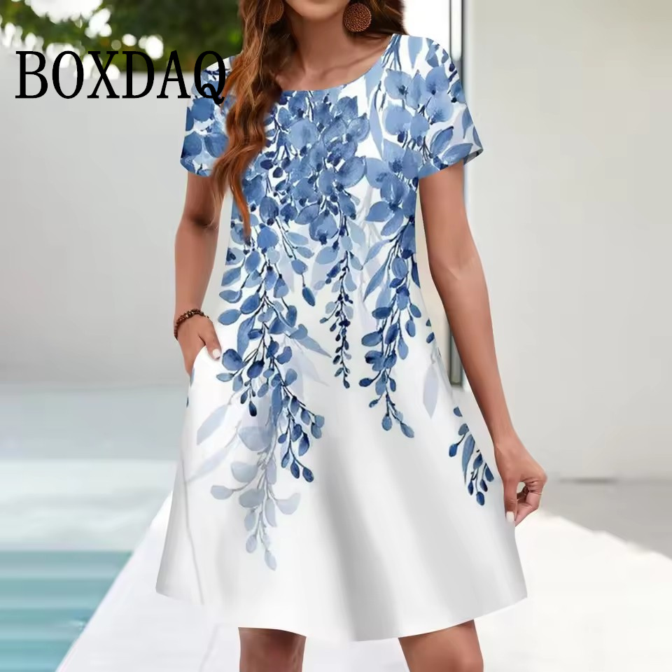 Summer Upf Clothing - Vestido de verão casual feminino bolsos