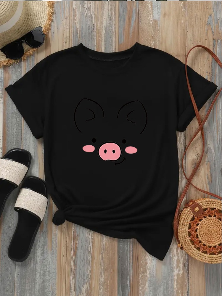 Summer Clothing Images - Camiseta feminina com estampa de porquinho