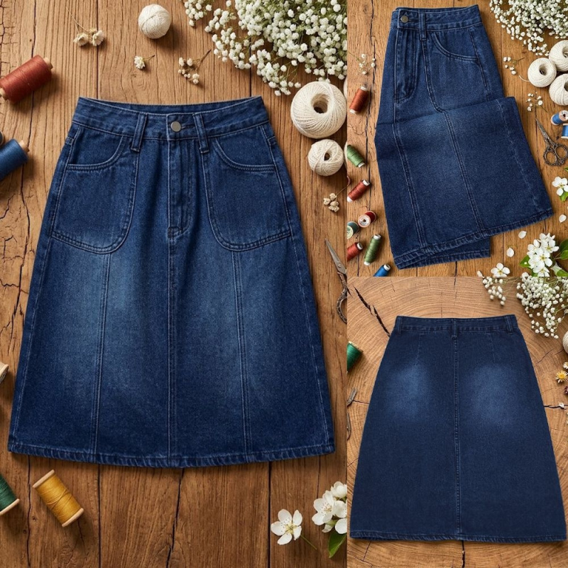Summer Quilt - Saia Jeans Feminina de Cintura Alta,