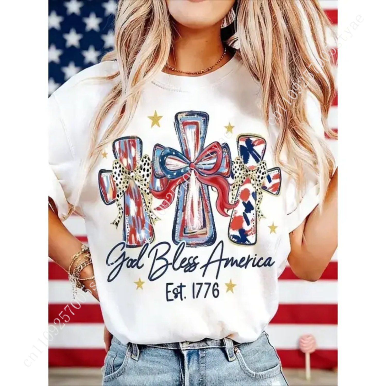Summer Quilt - Camiseta Feminina Deus Abençoe a América,