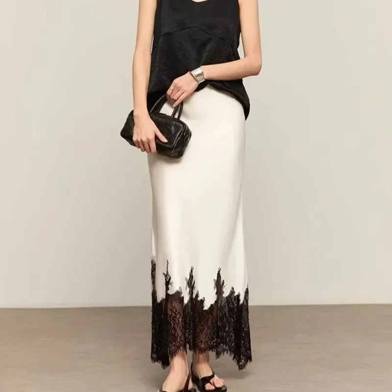 Summer Clothing Trends 2025 Women'S - Fada renda-trim midi saia alta elegante