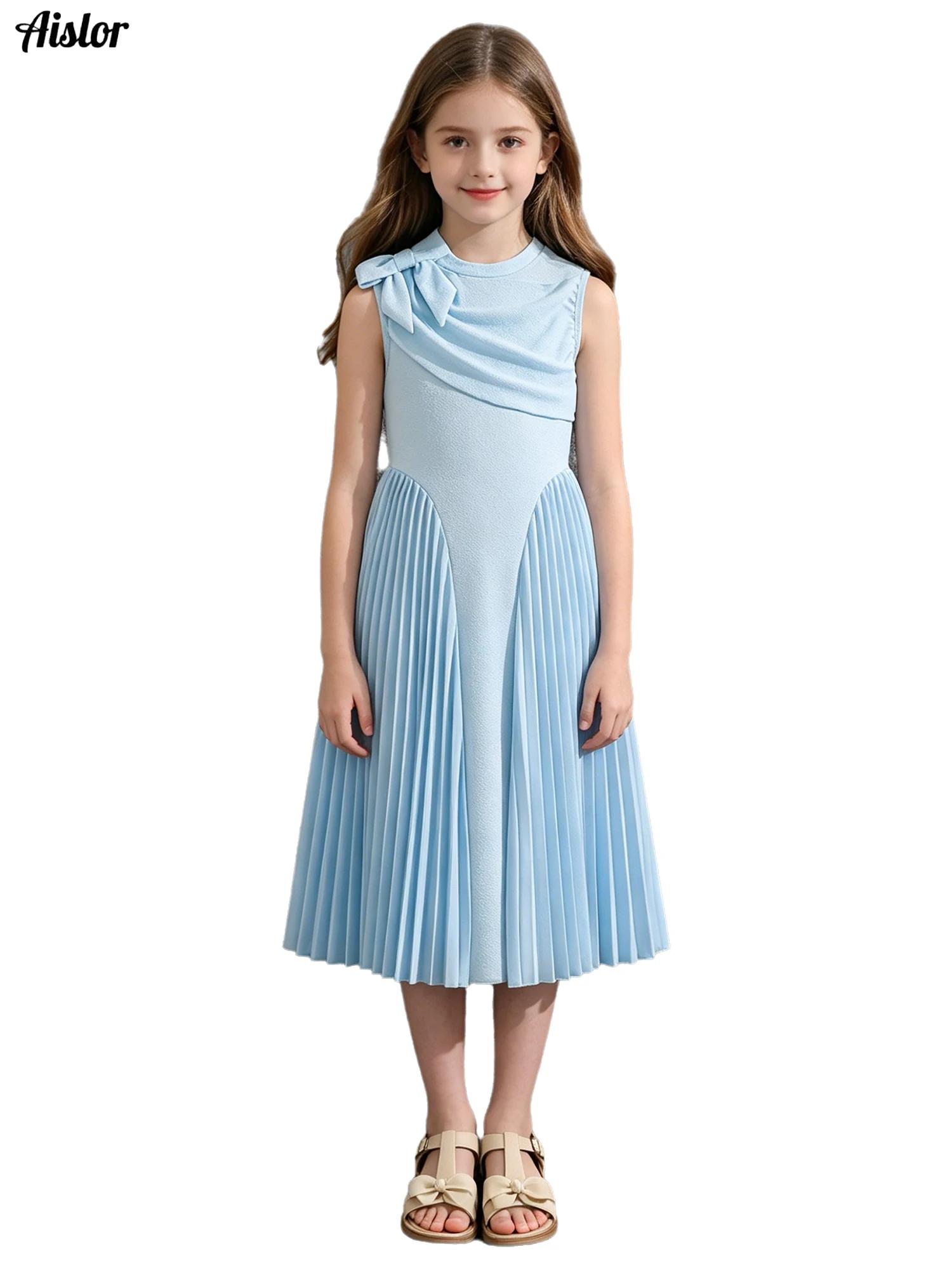 Summer Clothing Kids Sale - Vestido A-Line Drapeado Sem Mangas em