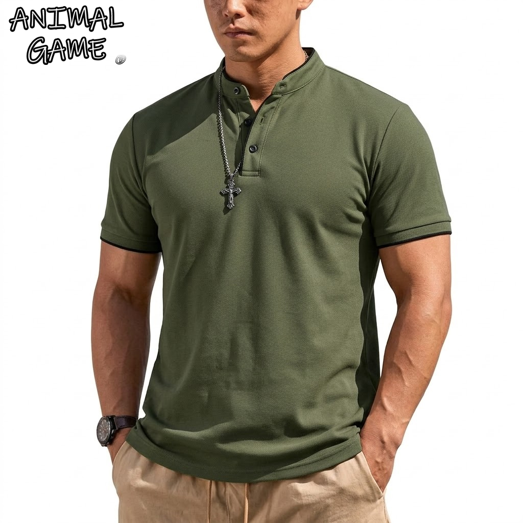 Summer Clothing Essentials - Camisa Henley de Manga Curta para