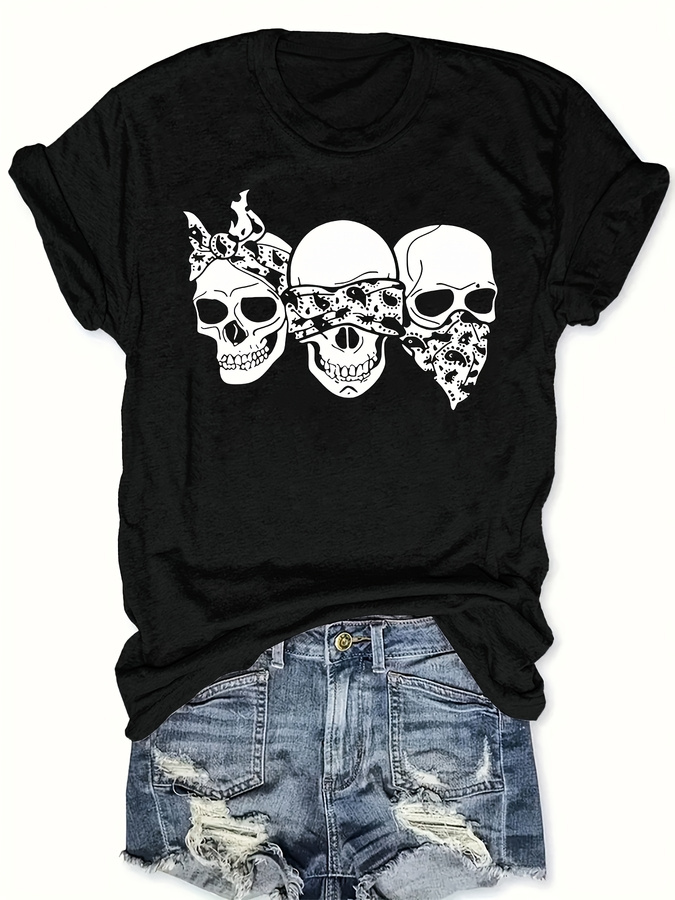 Summer Clothing Trends 2025 Women'S - Camiseta Happy Cartoon Skull, Corte Solto,