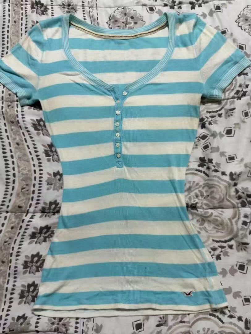 Summer Grunge Clothing - Camiseta Azul Listrada Estilo Estético Anos