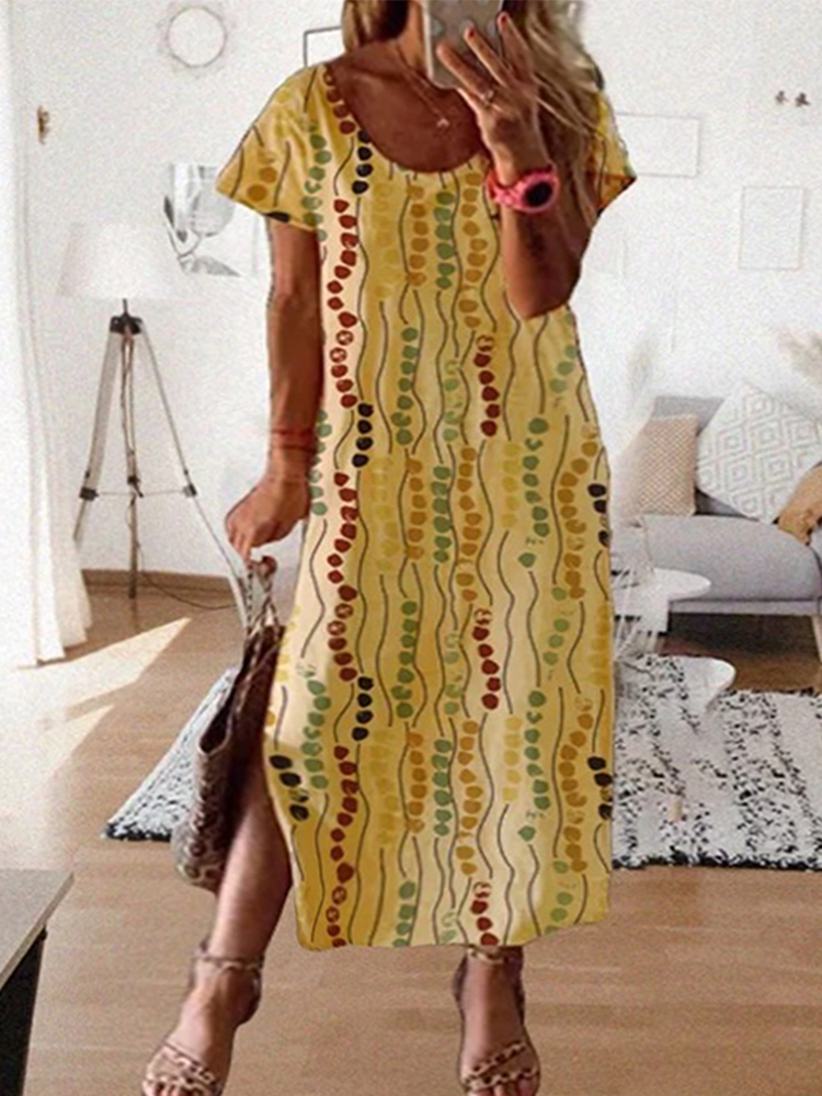 Summer Upf Clothing - Vestido Midi Amarelo Estampado Plus Size,