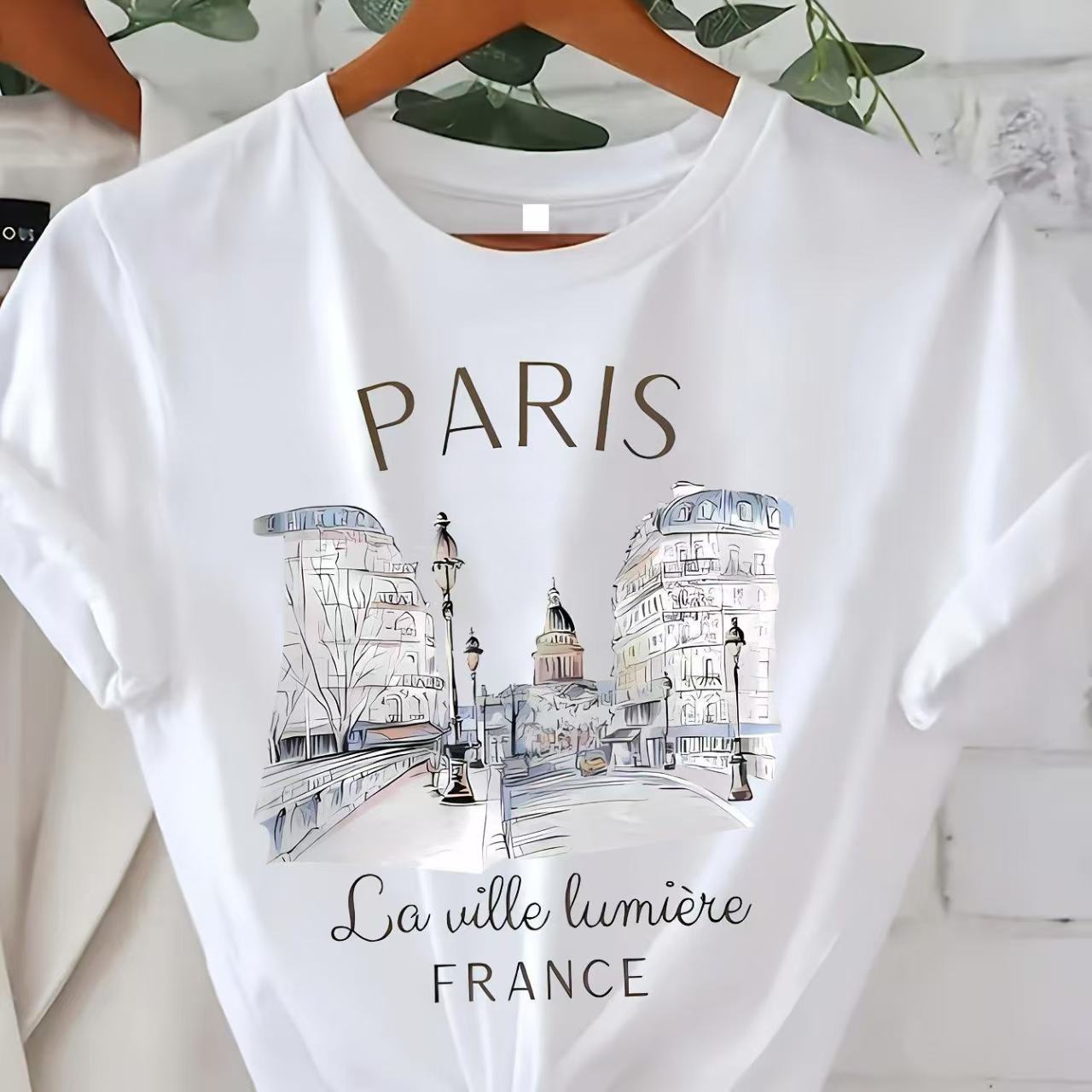 Camiseta feminina branca com e - Summer Clothing In Paris avaliação e preço