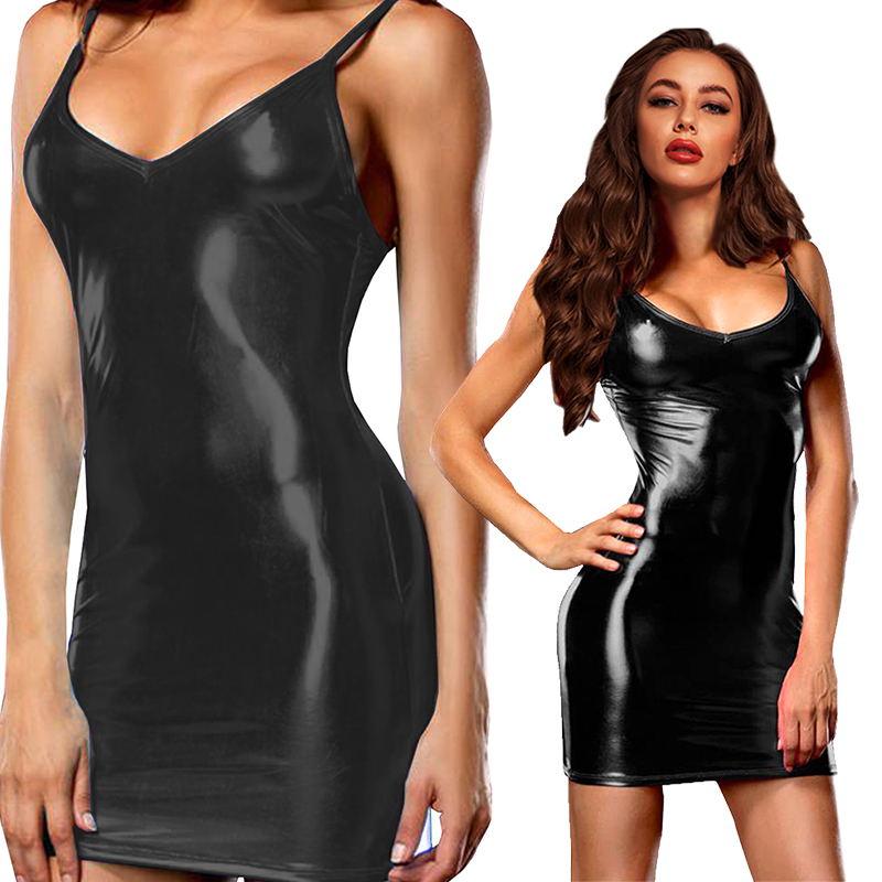 Mini vestido de couro metálico - Summer Clothing Women Uk avaliação e preço