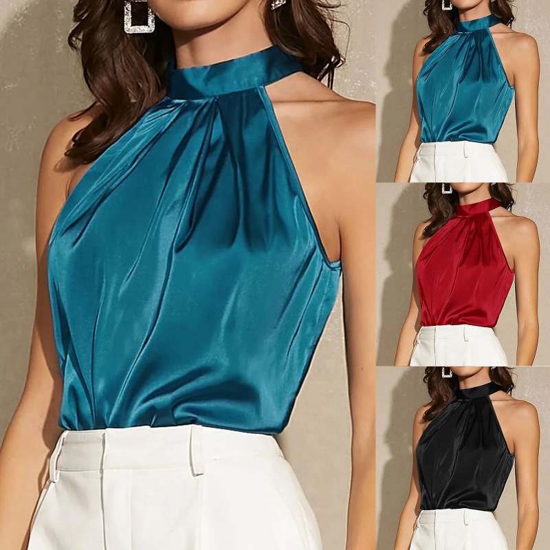 Elegante cetim halter pescoço  - Summer Clothing Images avaliação e preço